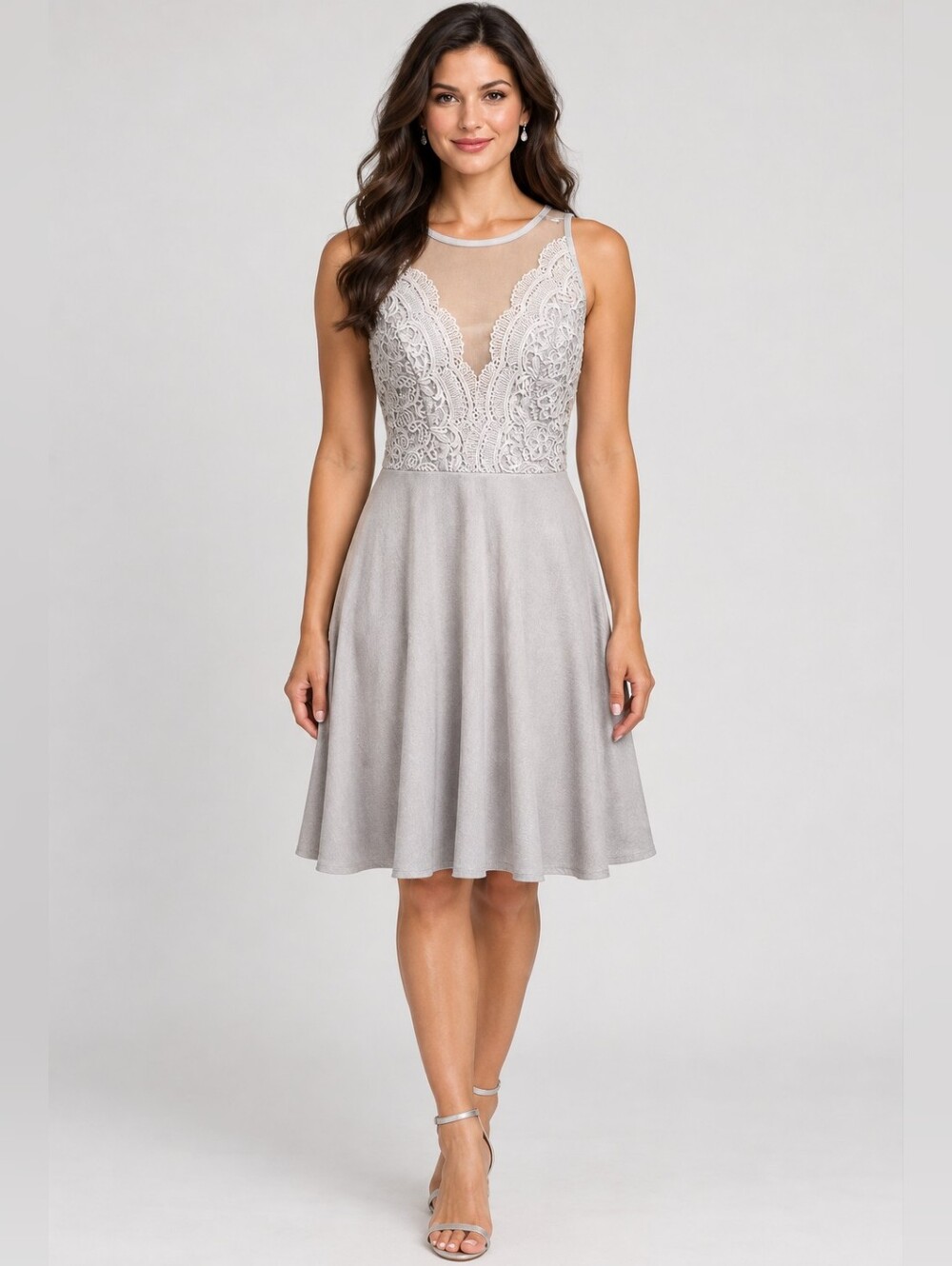 NWT Grace Karin White Lace Bodice Midi Dress